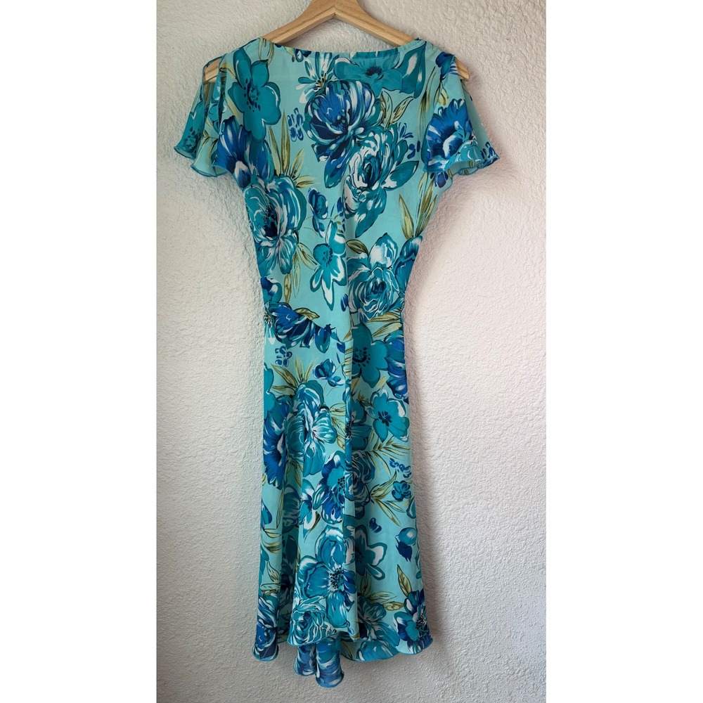 Trixxi Womens Aqua Blue‎ Floral Chiffon V-Neck Flutter Sleeve Midi Dress Small - Picture 2 of 4